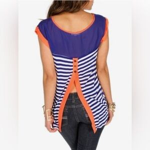 Mine (Vanity) Stripe Mesh Panel High/Low Tee.  NWT Size S